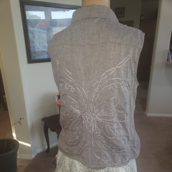 Christopher & Banks M 3d metallic swirls linen like sleeveless top - Picture 4 of 8